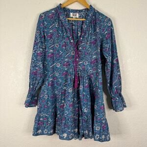 Sur La Vague SLV Boho Cotton Floral Print long sleeve mini dress Small Cottage